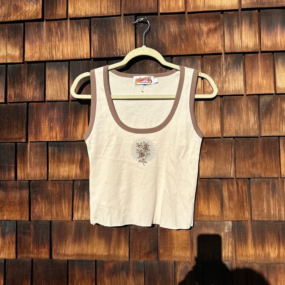 Sunflower Embroidered Beige Tank Top